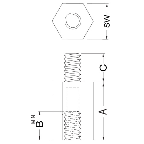 Plastic hexagonal spacer with internal/external thread, nylon (1)