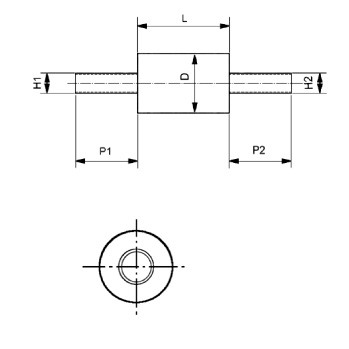 Stand-off insulators, round, 2x external thread